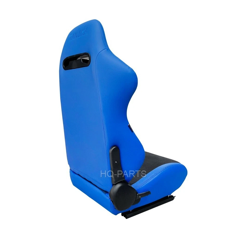 PAR DE ASIENTOS DE CARRERAS AJUSTABLES DE CUERO PVC AZUL TANAKA Y GAMUZA NEGRA PARA FORD * Foto 4 de 4