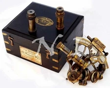 Antique Brass J. Scott Ship Sextant With Two Extra Telescope in Hardwood Box