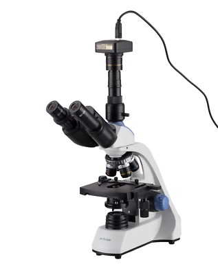 AmScope 40X-2500X LED Trinocular Compound Microscope + Mechanical Stage + 8MP Ca
