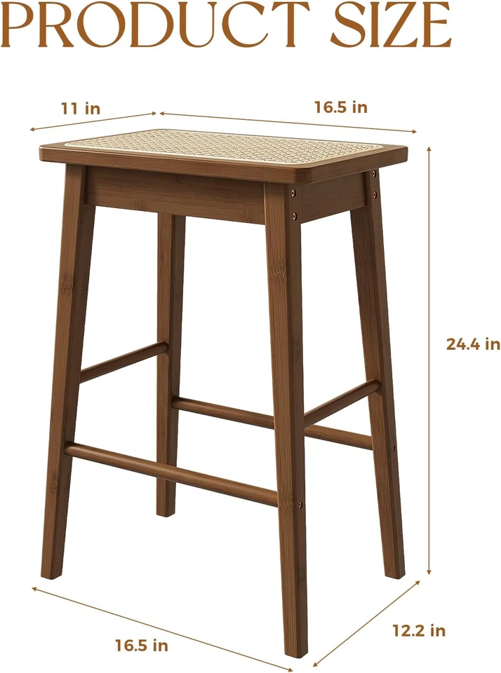 Rattan Bar Stools Set of 2 Counter Stools Height Kitchen Stools 24 Inch Barstool - Image 2 of 4