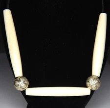 Unique 20" Necklace Camelus Dromedarius Bone Tubes & Silver Stardust Beads Hemp