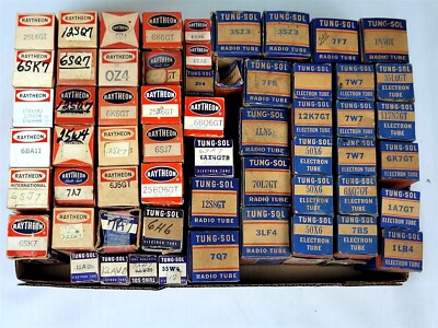 Raytheon & Tung-Sol Lot Of 59 Mixed Radio Vacuum Tubes w/ Original Boxes ~T402