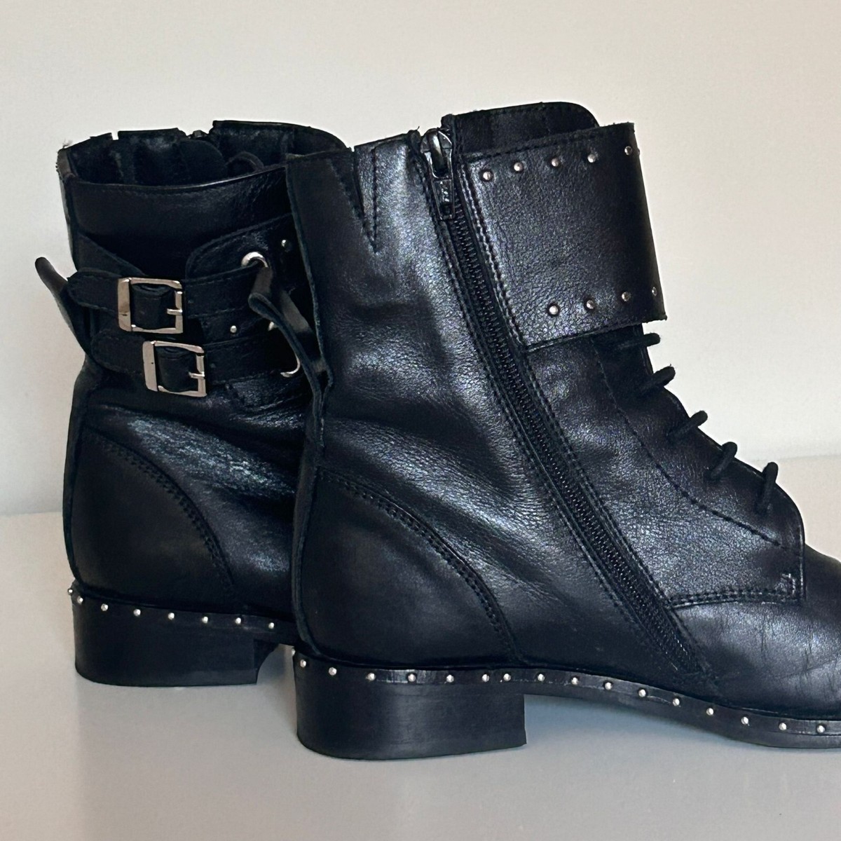 Daniel Footwear Black Leather Studded Ankle Boots Size UK 4/EU 37