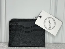 Bespoke New York Pebble Leather Gray Black Slim Card Case Tri-Layer 3 Wallet NWT