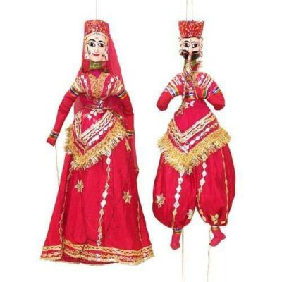 Rajasthani 1 pair of String Puppet; includes 1 male and 1 female puppet (RED)