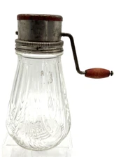 Vintage Nut Hand Grinder/Chopper w/Glass Jar Metal Screw on Lid Ornate Glass