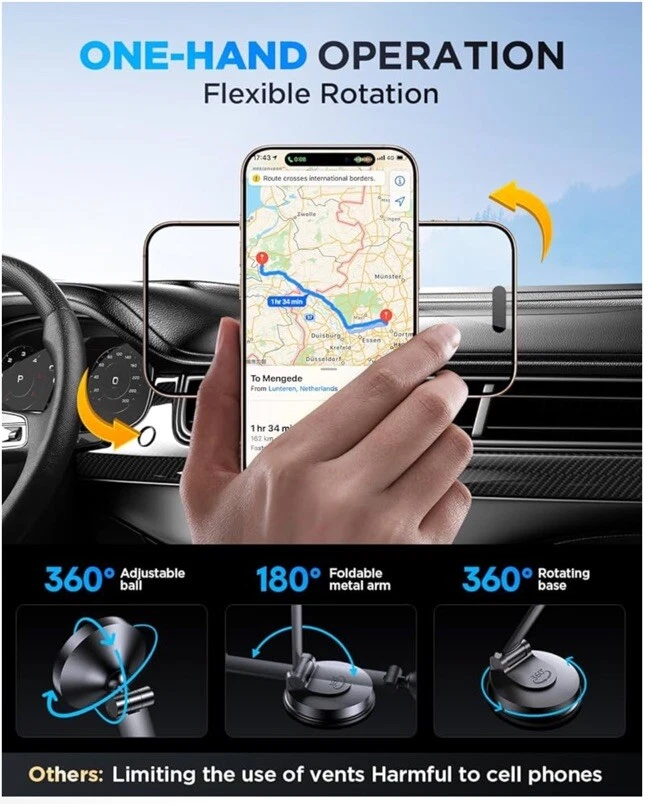 Magnetic Phone Holder for Car, Dashboard Magsafe Phone Holder Mount 360°Rotation - Image 4 of 4