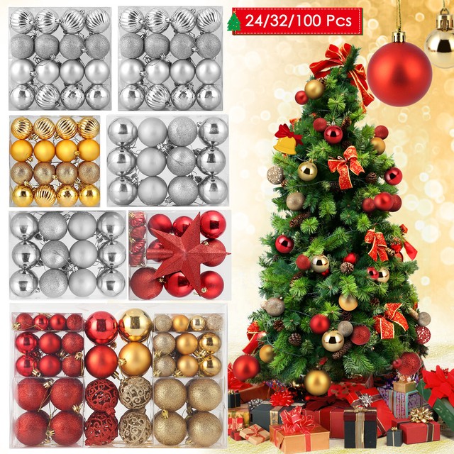 24x Christmas Ceiling Balls Party Hanging Glitter Baubles Festival