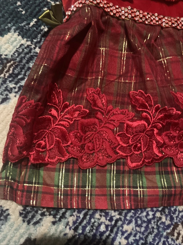 Dog Dress Custom Velvet Luxury Red Holiday Christmas Beaded M - Image 4 of 4