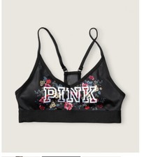 Victoria's Secret PINK Ultimate Lightly Lined Sport Gym Bra Black Florals Small