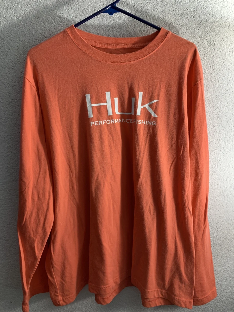 Huk Performance Fishing Shirt Orange Long Sleeve Logo Men’s XL Peach Coral