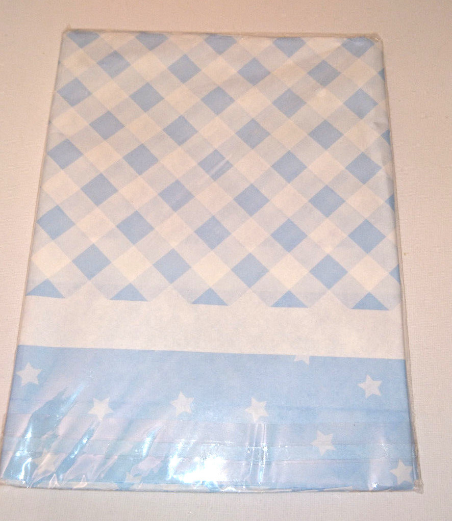 2 TABLE COVERS or 20 Napkins TEENY TINY Blue Stars GINGHAM PARTY TABLEWARE Baby