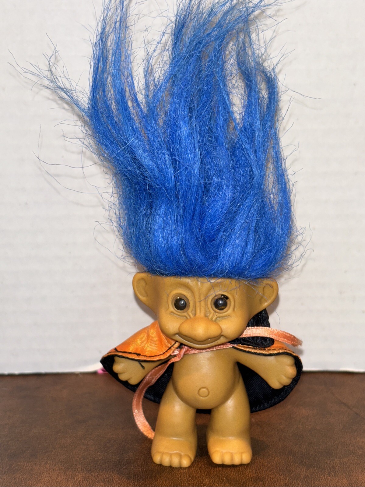 Vintage 1990s Russ Berrie Troll Doll Figurine Blue Hair W/ Reversible Cape