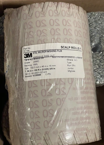 NEW 3M 373L Microfinishing Scalloped Film Roll 7.56" x 150' x 5/8" 20MIC ASO