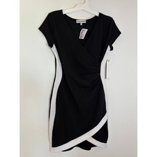 Almost Famous Black White Colorblock Ruched Faux Wrap Sheath Dress XL NWT
