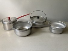 Vintage Set of Aluminum Toy Pots and Pans 2 pans 2 pots 2 lids