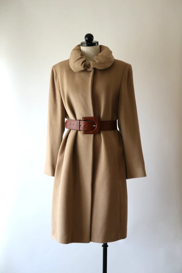 Vtg 90s Oscar De La Renta Beige Soft Wool Alpaca Minimalist Long Coat Women L XL - Image 2 of 4