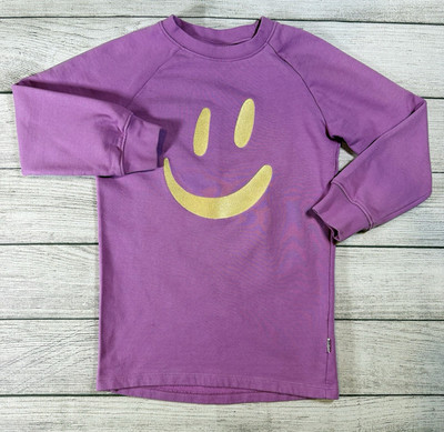 Molo Kids Pullover Sweatshirt Purple Smiley Graphic 110/116 Organic Cotton