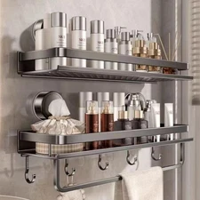 No-Drill Shower Storage & Makeup Holder. Suction Cup Bathroom Shelf – Aluminum #
