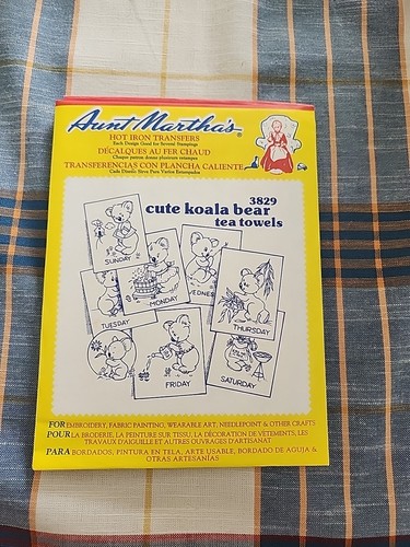 Aunt Martha's Hot Iron Transfers #3829 Cute Koala Bear Tea Towels Sealed NOS