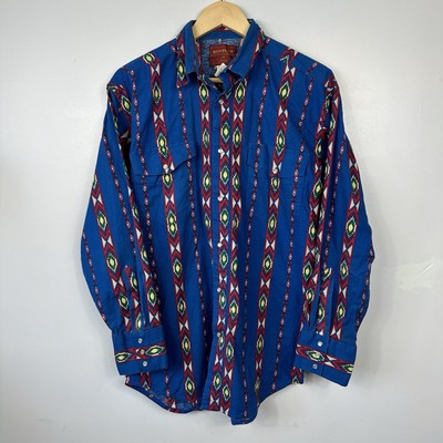 Wrangler Rustler Western Hemd, Aztec Navajo, Cowboy Retro, Größe Herren Medium