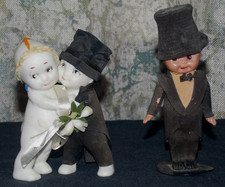 Antique Bisque Kewpie Doll Bride  Groom  Celluloid Groom Rosie O  Neill/3.5"