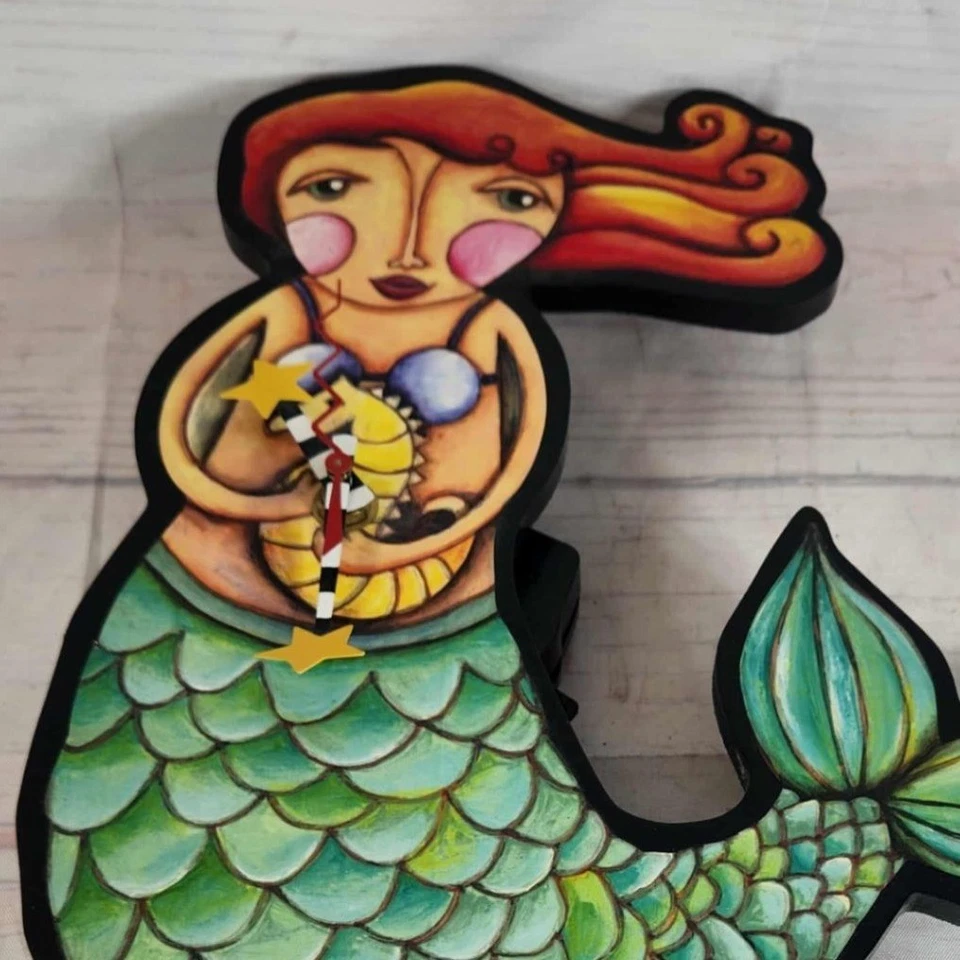 Whimsical Mermaid Clock with Swinging Flower Pendulum - Image 2 of 4