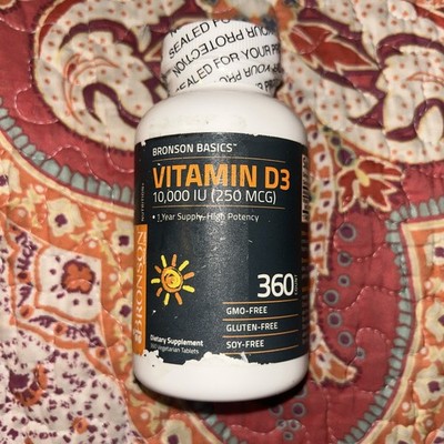 Bronson Basics Vitamin D3 10,000 IU 250 mcg Exp 06/2026 ~360 Vegetarian Tablets