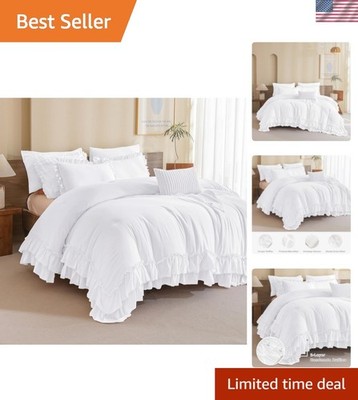 Ruffled Queen Comforter Set,Farmhouse Shabby Boho Chic Bedding Ultra Soft Flu...
