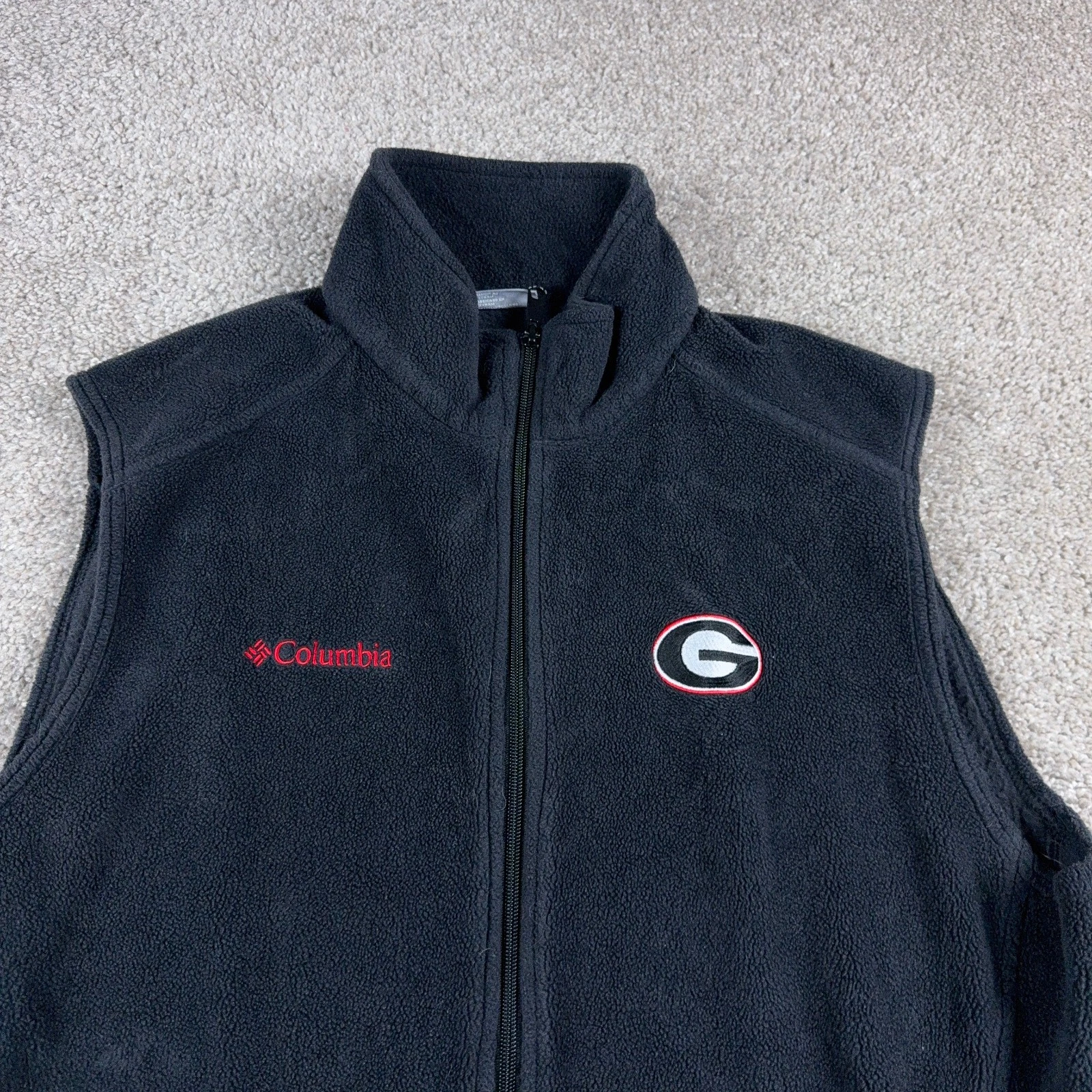 Columbia Vest Mens Large Black Georgia Bulldogs Fleece NCAA Football Outdoors image 2