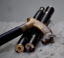 Designer Antique Brass Animal Head Handle Wooden Walking Cane Stick Gift 3 Inch