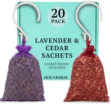 All-Natural Cedar and Lavender Sachet 20 Pack Moth Repellent Hooks Included
