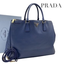 PRADA Galleria Saffiano Leather Handbag Blue Triangle Logo Authentic From Japan