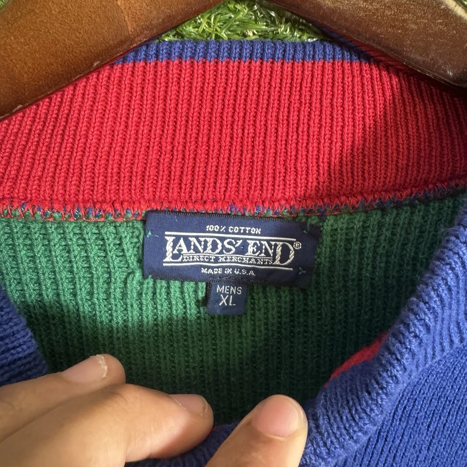 Sudadera De Colección Lands End Para Hombres XL Tejida Henley EE. UU. Bloque de Color Foto 4 de 4