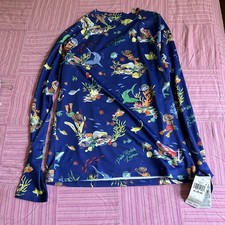 New Polo Ralph Lauren Boy Scuba Bear Blue Rash Guard Swim Top Shirt Sz L 18-20 