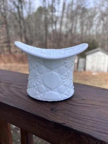Fenton Vintage White Milk Glass Top Hat Vase with Design 3.5” NEVER USED