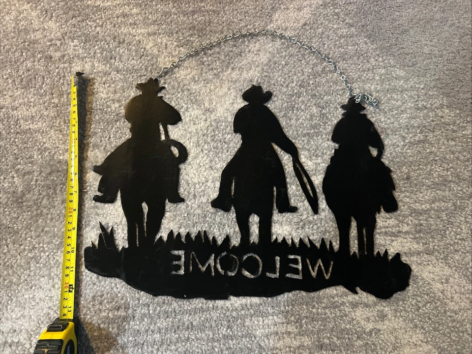 Arte de pared de bienvenida de metal vaquero corte plasma decoración del hogar idea de regalo al aire libre Foto 3 de 3