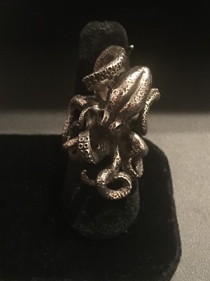 Incredible Vintage Sterling Silver Octopus Ring