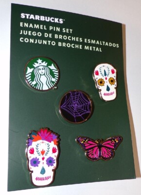 5 STARBUCKS Coffee Enamel Pin 5pc SET FALL 2021 SKULLHALLOWEEN DAY OF DEAD NEW