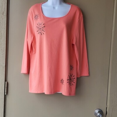 Rebecca Malone Womens Peach Colored Beaded Blouse Dressy Casual size large