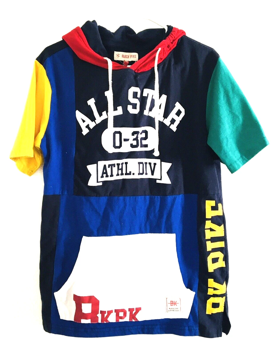 Black Pike Color Block Hooded Short Sleeve Shirt All Star Size M Hoodie Pullover
