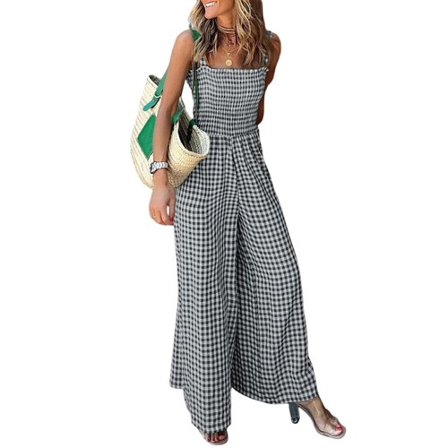 Women Casual Checked Pants Overall Loose Jumpsuit Long Baggy Playsuit Dungarees - Picture 19 of 22