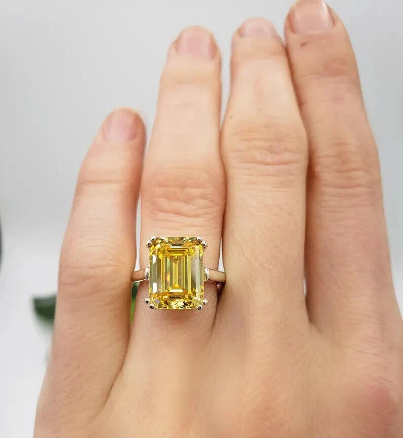Alianza de oro blanco de 14 quilates de zafiro amarillo natural corte esmeralda de 5 quilates talla 6 7 8 Foto 2 de 4