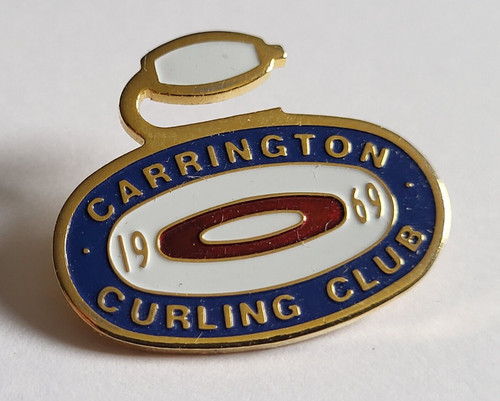 1969 CARRINGTON CURLING CLUB MEMBERS LAPEL PIN WEAR VINTAGE SPORTS CANADA ON