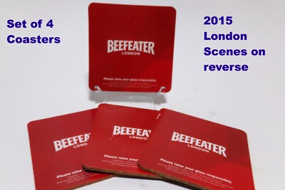 Beefeater Dry Gin Coasters Red Set of 4 London Scenes on Back 2015