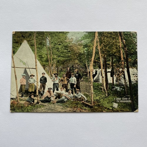 Camp Scene In The Adirondacks Postcard Boy Scouts? c1910’s Camp