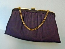Ande' Navy Blue Satin Evening Bag Clutch Bag With Gold Tone Hardware