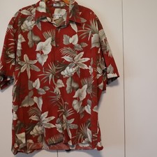 Vintage Pierre Cardin Red Floral Hawaiian Lounge Aloha Button Shirt Men's XL