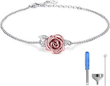 Rose Cremation Urn Jewelry for Ashes - 925 Sterling Silver Memorial Keepsake Rin