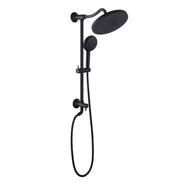 Matte Black Shower Set w/ 10 in Round Head & 5-spray Handheld on Wall Slide